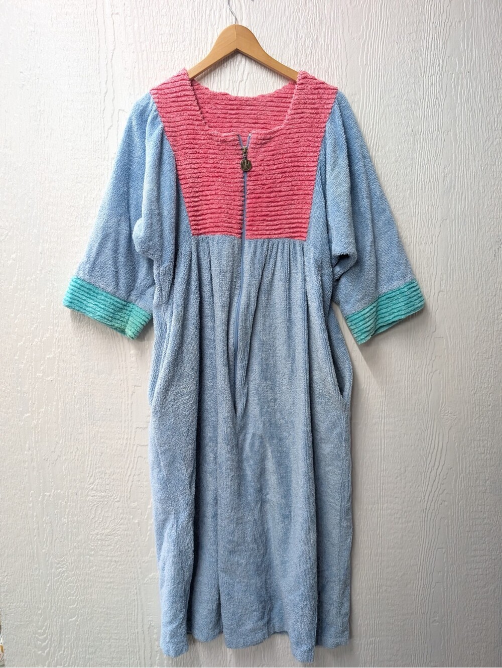 Vintage Stan Herman Chenille Robe Colorblock Pockets Size Medium